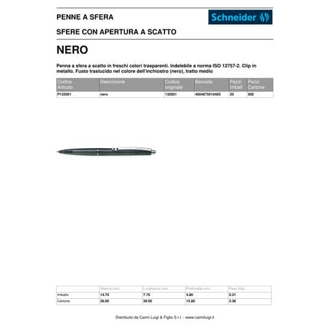 Penna a sfera a scatto Schneider K 20 Icy Colours ricaricabile tratto M nero P132001